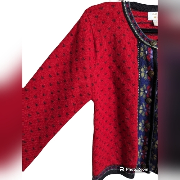 Tally-ho vintage red Scandinavian Nordic cardigan wool sweater sz M - Picture 2 of 7